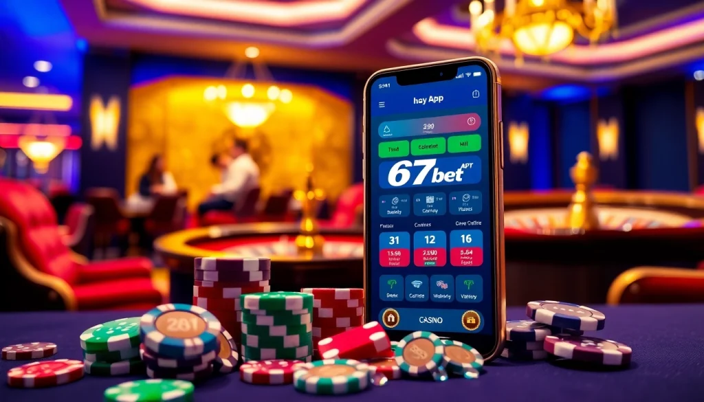 Exciting gameplay on the 67bet App with vibrant casino elements and a luxurious setting.