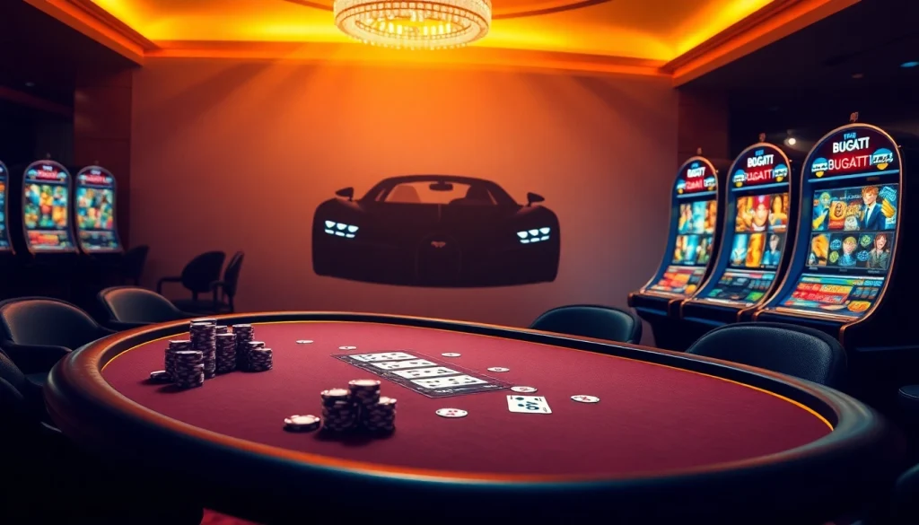 Experience the thrill of Bugatti8 with premium casino gaming tables surrounded by stylish decor.