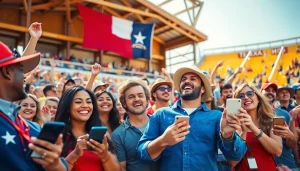 Engaged fans participating in sports betting Texas at a lively stadium event.