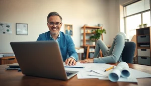 Ilustracja księgowości firmy budowlanej przedstawiająca konsultację między księgowym a klientem z branży budowlanej.