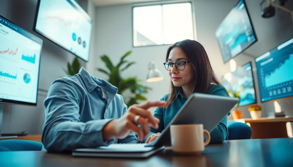 Engaged user utilizing innovative ai apps in a dynamic office environment