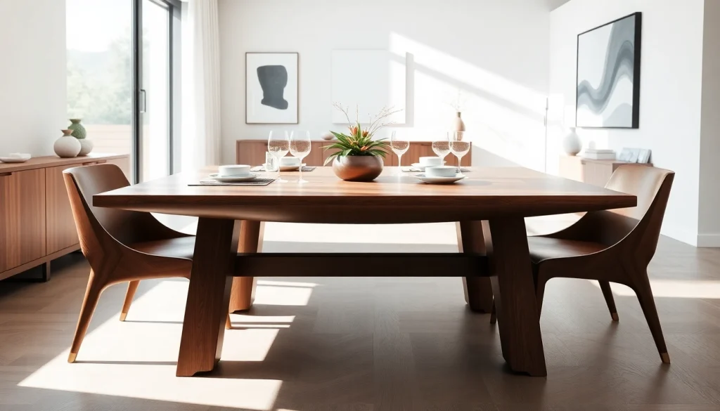 Modern extension tables set for dining in an inviting atmosphere.