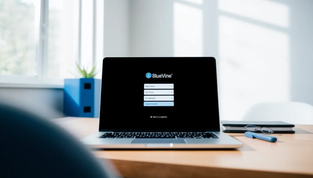 Securely access your account with BlueVine login on your laptop in a modern workspace setting.