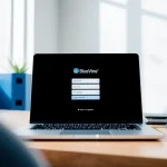 Securely access your account with BlueVine login on your laptop in a modern workspace setting.
