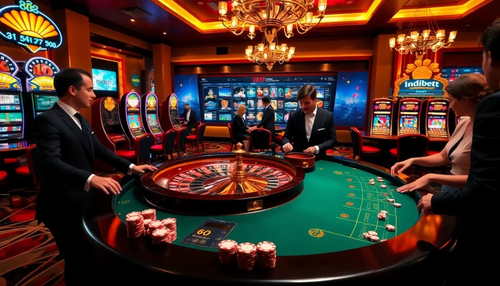 Experience thrilling live betting at indibet.in with luxurious casino tables and vibrant gaming action.
