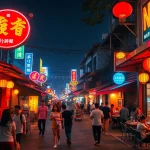 Experience 베트남밤문화 with vibrant nightlife scenes showcasing lively street markets and energetic performances.