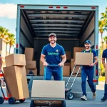 San Diego Moving Company team efficiently packing and loading for a move in a sunny California neighborhood.