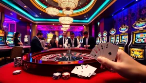 Experience the thrill of go8 with a luxury casino scene featuring roulette and poker tables.
