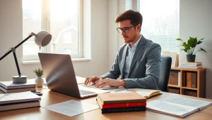 Professional workspace illustrating beëdigde vertaling with translator tools and documents.