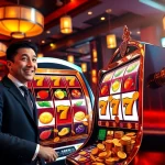 Experience Slot Gacor Hari ini on vibrant slot machines with players celebrating wins in a luxurious casino.