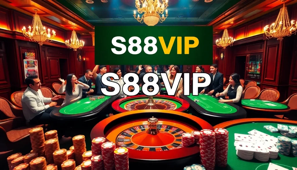 S88VIP Casino scene showcasing luxurious gaming atmosphere with roulette tables