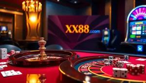Experience thrilling gameplay at https://xx88vt.com/ with dice, poker chips, and vibrant casino ambiance.