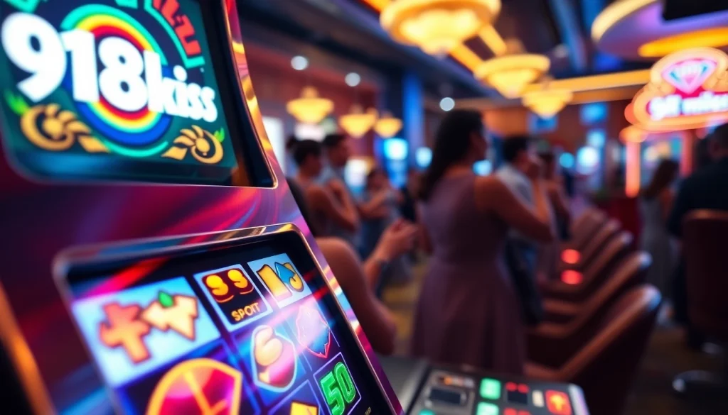 สัญลักษณ์ที่น่าตื่นเต้นจาก 918kiss slot พร้อมกับบรรยากาศของคาสิโนที่มีชีวิตชีวา