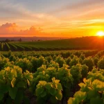 Visit clarksburg wineries featuring scenic vineyards under a vibrant sunset.