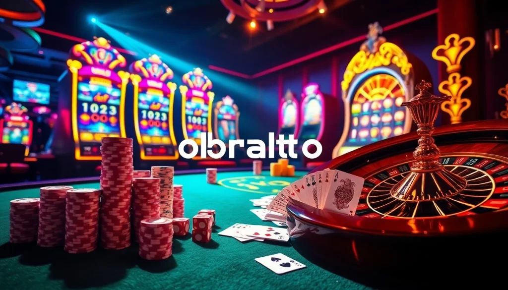 Berinteraksi dengan dunia perjudian yang mendebarkan di obraltoto yang menampilkan dadu, kartu, dan mesin slot yang berwarna-warni.