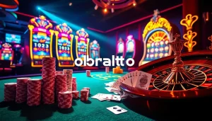 Berinteraksi dengan dunia perjudian yang mendebarkan di obraltoto yang menampilkan dadu, kartu, dan mesin slot yang berwarna-warni.