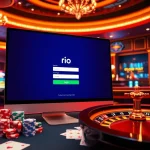 Engage in seamless rio Login experience amidst luxurious casino ambiance with poker chips and roulette.