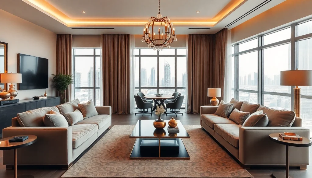 Explore a stunning interior design dubai living room showcasing modern elegance and luxury.