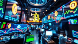 Visual representation of the bitcoin price fluctuating in a dynamic trading environment.