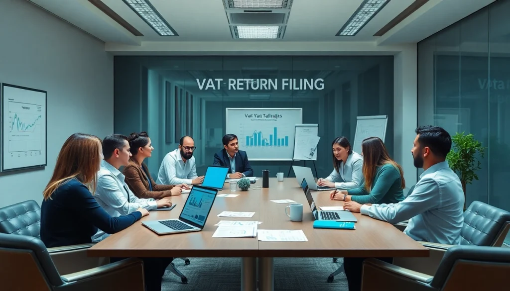 VAT Return Filing team collaboration in a modern office, showcasing professionalism and trust.
