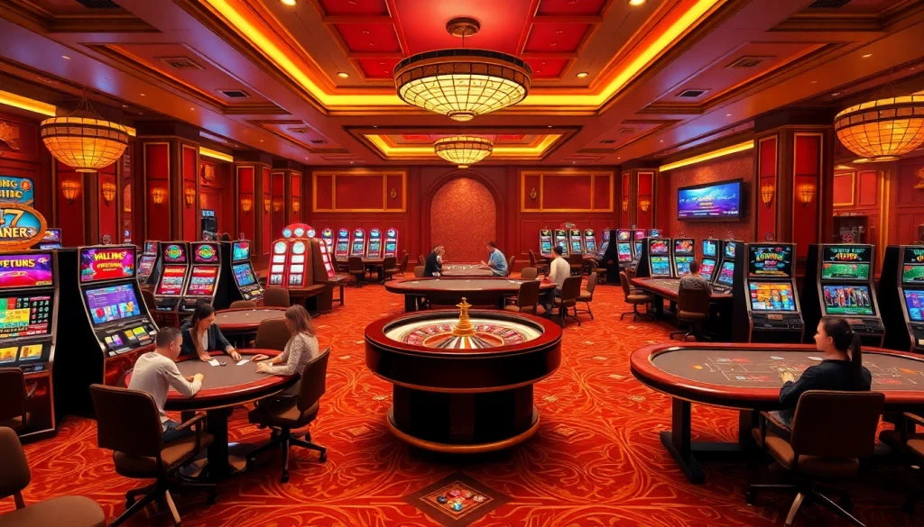 Experience the excitement of "trang chủ nh88" with vibrant casino gaming tables, poker, and slots in action.