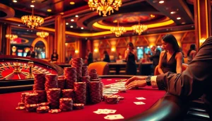 Gambling strategy with 鑽石 chips on a luxurious poker table surrounded by action.