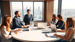 Business coach Los Angeles facilitating an engaging discussion with entrepreneurs in a modern office setting.