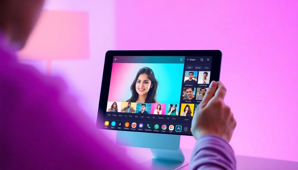 Creative whatsapp profile photo design interface showcasing vibrant gradients and easy editing features.