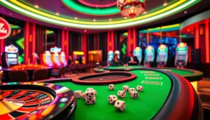 Experience the 67bet App with thrilling casino elements like roulette and poker in a vibrant setting.