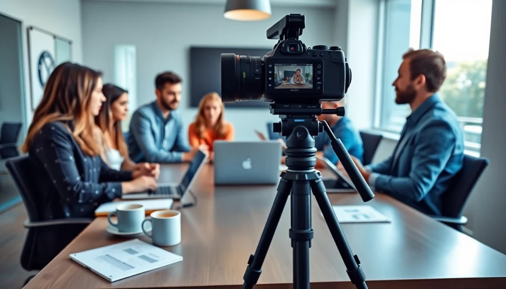 Creating engaging Corporate Video Production content with a diverse team in a modern office.