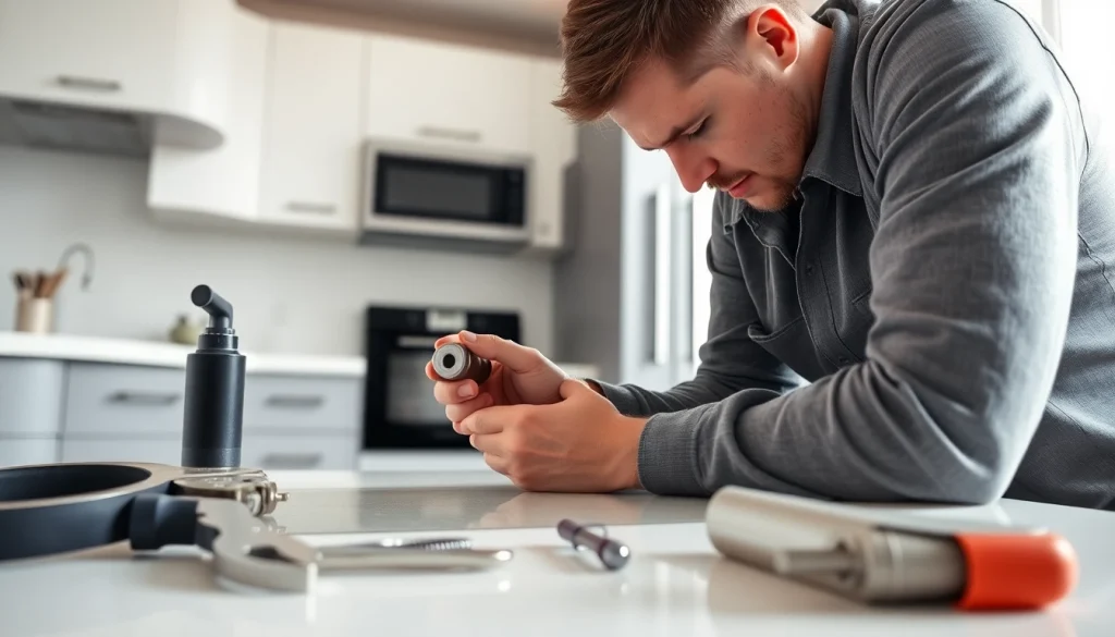 Fixing plumbing issues with expert service from https://speedyservicestoday.com.au in a modern kitchen environment.