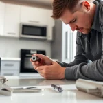 Fixing plumbing issues with expert service from https://speedyservicestoday.com.au in a modern kitchen environment.