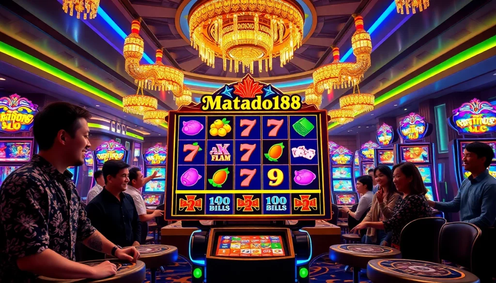 Menampilkan pengalaman bermain matador168 slot di kasino dengan pemain yang antusias.