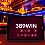 Engaging casino scene featuring the 389WIN App on a sleek device amidst vibrant gambling elements.