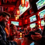 Engaged fans enjoying sports betting Canada in a lively atmosphere within a bar.
