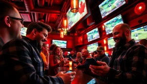 Engaged fans enjoying sports betting Canada in a lively atmosphere within a bar.