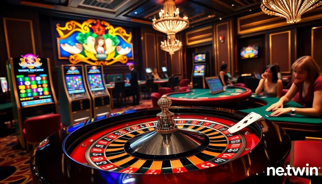 Experience netwin excitement at a lavish casino with roulette, blackjack, and vibrant slot games.