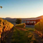 Enjoying wineries in Clarksburg surrounded by scenic vineyards at sunset.