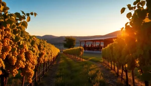 Enjoying wineries in Clarksburg surrounded by scenic vineyards at sunset.