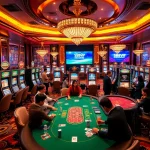 S88VIP gaming scene with excited players at a luxurious casino table and vibrant slot machines.