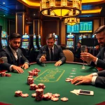 Người chơi tham gia vào các ván cược cao tại bàn poker Bet VIP, được bao quanh bởi không khí casino sống động.