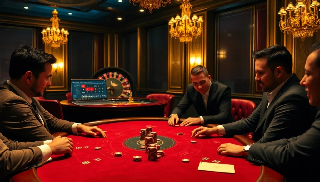 Thabet players engaging in a thrilling poker game at a luxurious casino table.