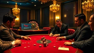 Thabet players engaging in a thrilling poker game at a luxurious casino table.