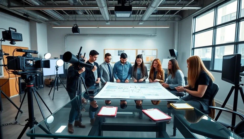 Capture the essence of Corporate Video Production through a professional team collaborating in a modern studio.