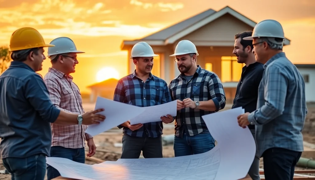 Texas association of builders team collaborating on housing projects with blueprints