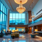 Luxury hotel in Sweden with elegant lobby and stunning snowy views