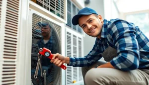 HVAC technician providing AC repair mesa az services with essential tools in a residential setting.