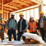 Construction apprenticeships carolinas featuring skilled workers collaborating on-site with tools and blueprints.
