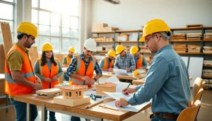 Students learning at construction trade schools in texas focus on hands-on training in a bright classroom.
