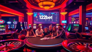 Feel the excitement of gambling with 12bet showcasing vibrant casino elements and engaging players.